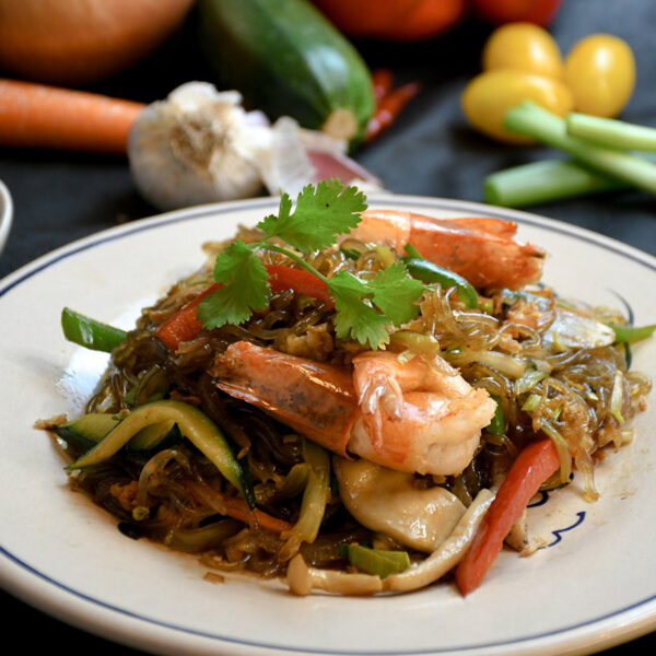 Fideos de soja con gambas